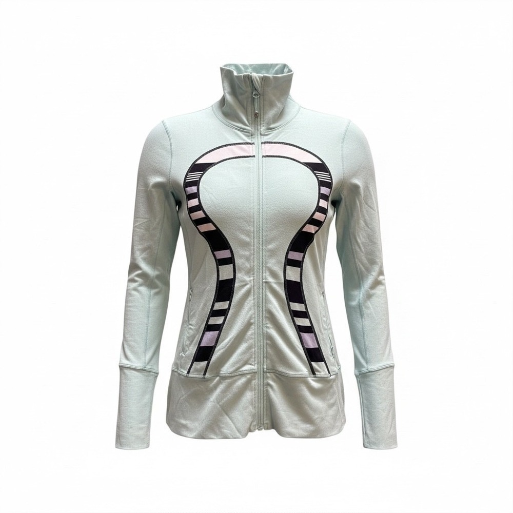 Lululemon Define Jacket Mint Green Striped Logo Graphic Full Zip Size‎ 10